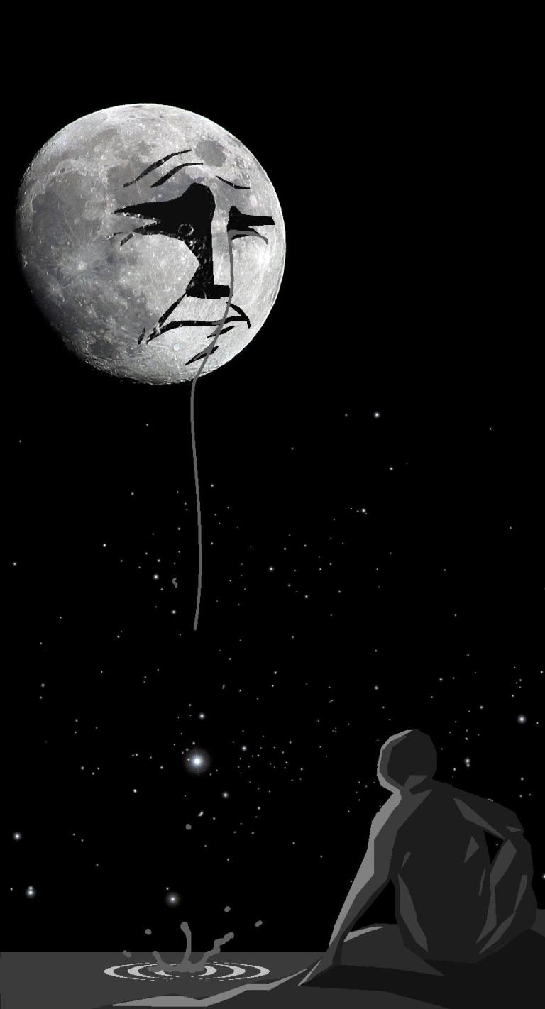 Плачу на луну. Грустная Луна. Плачущая Луна. Человечек на Луне. Печальная Луна арт.